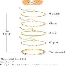 MBW Gold Bracelets Women, Dainty 14K Gold Plated Bracelet Stack Beaded Chain Bracelet Set Thin Small Cute Paperclip Bracelets Fashion Waterproof Jewelry Gold Accessories Women - 樣式3 - 查看 7