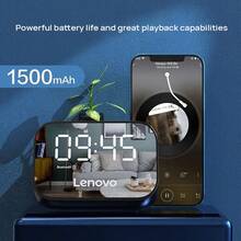 Lenovo 迷你藍牙音箱TS13 鏡面鬧鐘音箱 HIFI立體聲 全頻大喇叭音箱 方便攜帶 高清通話麥克風 持久續航（綠色） - 綠色 - 查看 3