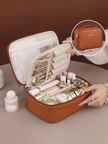 1pc Multi-Purpose Makeup Bag, Summer Travel Cosmetic Organizer Pouch, Waterproof Bathroom Toiletry Bag, Large Capacity Makeup Brush Holder, Convenient Travel Handbag For Skincare, Makeup, Brush, Powder, Lipstick, Suitable For Beach, School, Bathroom, Holidays, Valentine's Day, Christmas, Mother's Day Gift, Great For Mom, Family, Friends, Summer Essential