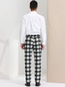 Men's Plaid Pants Regular Fit Flat Front Classic Elastic Waist Suit Pants - Light Gray - View 5