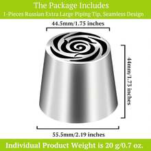 1pc Suuker Extra Large Russian Piping Nozzle, Stainless Steel Flower Shaped Piping Tip For Rose Decoration, Suitable For Cake Decorating, Cream, Cream Flower DIY Cookies, SL40 - Silver - View 2
