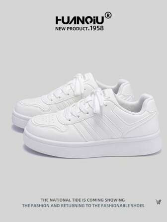 HUANQIU 2025 New Women's Shoes, Hiking Shoes, Ladies' Sports Shoes, Chunky Sneakers, Mesh Breathable White Shoes, Versatile, Light And Comfortable, Lace-Up Soft-Soled Casual Shoes, Running Shoes, White Four Seasons Shoes