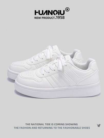 HUANQIU Nuevos zapatos de mujer 2025, zapatos de senderismo, zapatos deportivos para damas, tenis gruesos, zapatos blancos de malla transpirable, versátiles, ligeros y cómodos, zapatos casuales con cordones de suela blanda, zapatos para correr, zapatos blancos para las cuatro estaciones