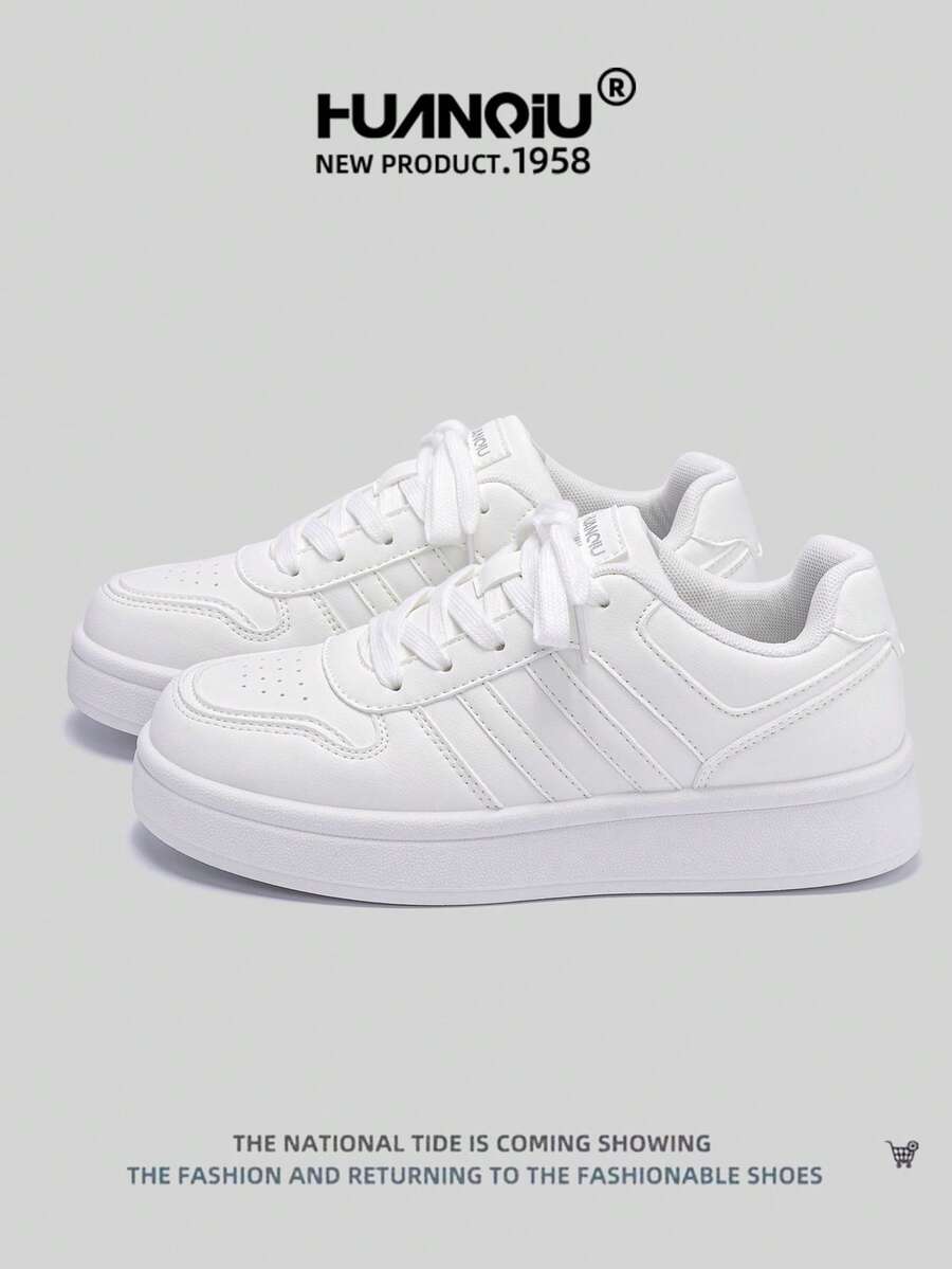 HUANQIU 2025新款女鞋登山鞋女士运动鞋厚底运动鞋网面透气小白鞋百搭轻便舒适系带软底休闲鞋跑步鞋白色四季鞋 - 白色 - 查看 1