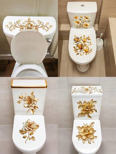 3D Flower Toilet Lid Sticker, WC Pedestal Pan Cover Decal, Waterproof Mural Art For Bathroom Vinyl Decal, Decorative For Bathroom, Bathroom Decor, Removable Sticker