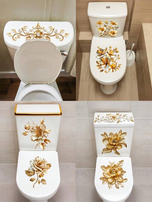 Pegatina 3D de flor para tapa de inodoro, calcomanía para cubierta de pedestal de inodoro, arte mural impermeable para baño de vinilo, decorativo para baño, decoración de baño, pegatina removible