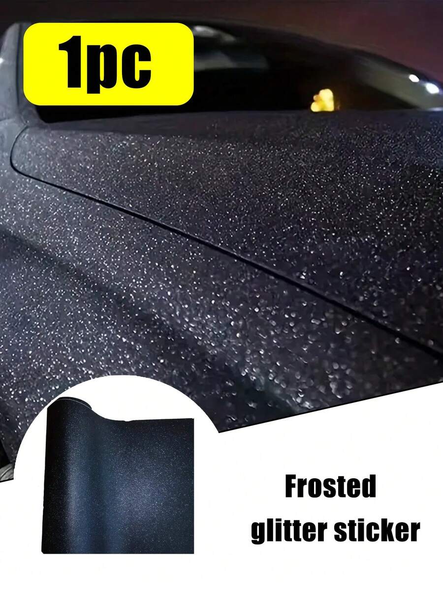 1pc Black Matte Glitter Ethylene Film Sticker, Matte, Self-Adhesive Car Glitter Stripe Pattern Decal, One-Time Use For Enhancing The Left Metal Surface - one-size - View 1