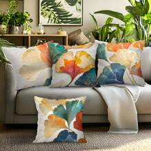4 pièces Housse de coussin imprimée de feuilles de ginkgo