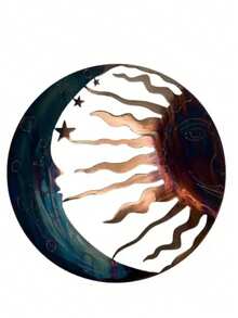 1 szt. Metalowa dekoracja ścienna - Słońce, księżyc i gwiazdy 3D niebiańska rzeźba twarzy, wisząca ozdoba do wewnątrz/na zewnątrz na werandę, trawnik, ogród, sztuka ścienna do ogrodu | Motyw niebiański | Trwała metalowa sztuka, dekoracja księżyca