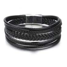 Men Leather Bracelet With Clasp Cowhide Multi-Layer Braided Leather Men Bracelet