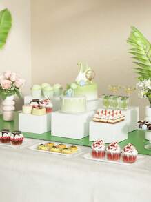 6pcs Acrylic White Square Storage Box, Desktop Organizing Box And Storage Box, Living Room Horizontal Organizing Box, Party, Wedding, Festival Dessert Cake Display Organizing Box, Baking Pastry Plate