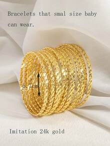 12 件闪亮优雅几何方块可叠戴手镯，适合儿童