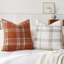 1 件（无插入物）橙色波西米亚格子抱枕套，现代时尚舒适柔软提花雪尼尔彩色 3D 苏格兰格子靠垫套，适合日常家居、沙发、床、卧室、客厅装饰、日常和节日聚会装饰，四季皆宜 - 焦橙色 - 查看 6