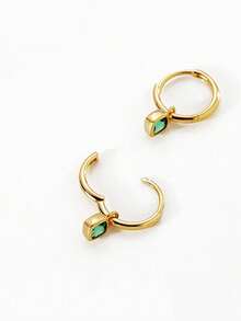 BALMORA 一对925纯银复古优雅几何方形绿色吊坠耳环，适合女性日常佩戴，也可作为友谊派对配饰或礼物。