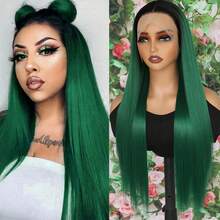 Purple Color Lace Front Wigs Pre Plucked Hairline Long Straight Wigs For Fashion Women Girls Party Daily Wear Glueless Dark Purple Lace Front Synthetic Wigs 13x4 Free Part Heat Resistant Fiber Hair 28 Inch 180% Density - Green Ombre - 查看 2