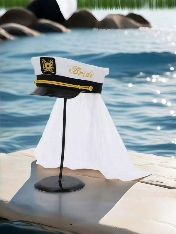 1pc Beach Letter Print Cute Elegant Polyester Bridal, Captain, Navy, Party, Sailor Hat, Suitable For Theme Party, Bachelorette Party, Wedding, Summer, Adult Party, Cruise Party, Bridal Shower, Pool Party, Yacht Party, Bar, Nightclub, Birthday, Festival Halloween