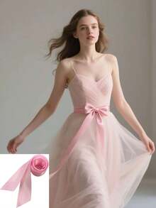 新娘腰带，时尚纯色超长腰带，配缎带蝴蝶结装饰丝带，适合婚纱、母亲节礼物、派对礼物、生日礼物、万圣节角色扮演、圣诞节等 - 粉色 - 查看 11