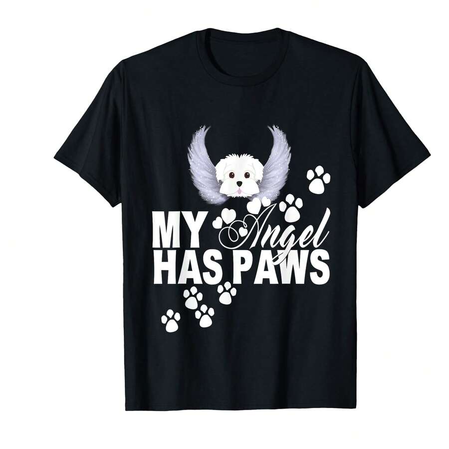Men's Black Maltese Dog Memorial T-Shirt Soft Breathable Cotton Casual Comfortable Stylish Pet Lover Tee Perfect For Everyday Wear And Special Occasions}ZnG Gifts For Him - Black - View 1