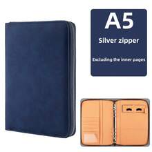 商务拉链袋笔记本A5活页本套装学校用品办公多功能会议记录簿配有卡槽和手机支架仿PU皮革活页夹 - A5 - 查看 23