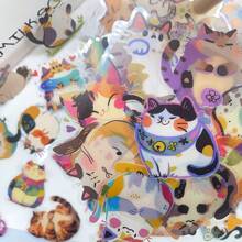 50pcs Cute Cat Transparent Stickers, Cartoon Animal Decor For Luggage, Laptop, Notebook, Scrapbook, Skateboard, Guitar, Helmet, Cup, Phone Case, DIY Waterproof Decals,School Supplies,Back To School