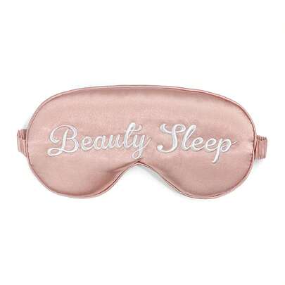 1pc Lotus Pink "Beauty Sleep" Embroidered Logo Soft Polyester Eyeshade, Napping & Sleeping Aid