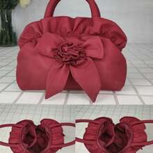 1 件女士手提包，新款纯色中号拉链夏季钱包购物手提包 - 花卉图案，涤纶材质，可手洗或专业干洗，节日主题，涤纶衬里，无边漆