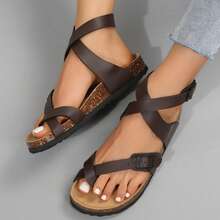 Sandals For Women Adjustable Ring Toe Design Comfortable Walking Shoes - 棕色 - 查看 5