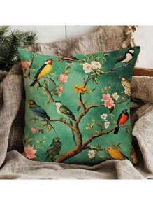 1pc Exotic Bird Style Pillow Cover, 18"X18", Zipper Design, Washable, Suitable For Sofa, Living Room, Bedroom And Office Decorative Pillows (Pillow Insert Not Included)