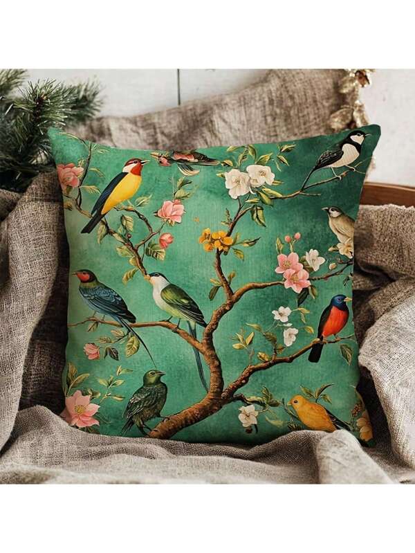 1pc Exotic Bird Style Pillow Cover, 18"X18", Zipper Design, Washable, Suitable For Sofa, Living Room, Bedroom And Office Decorative Pillows (Pillow Insert Not Included)