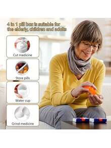 四合一药丸切割器、粉碎器、储物盒、旅行多功能收纳器、分流器、每日分配器 - 彩色 - 查看 8