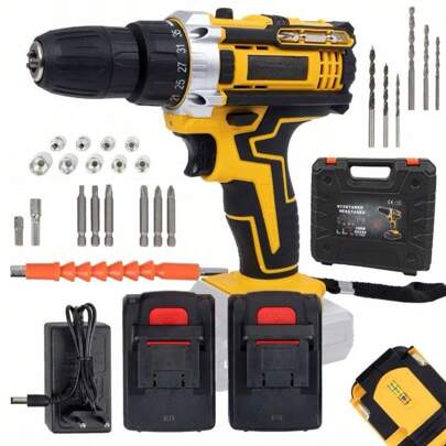 Furadeira sem fio 21V + 2 baterias, conjunto de chave de fenda, ferramenta elétrica, kit de martelo, furadeira sem fio, chave de fenda