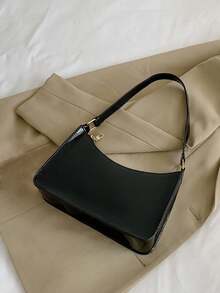 Fashionable & Versatile Simple Armpit Baguette Shoulder Bag - Black - View 3