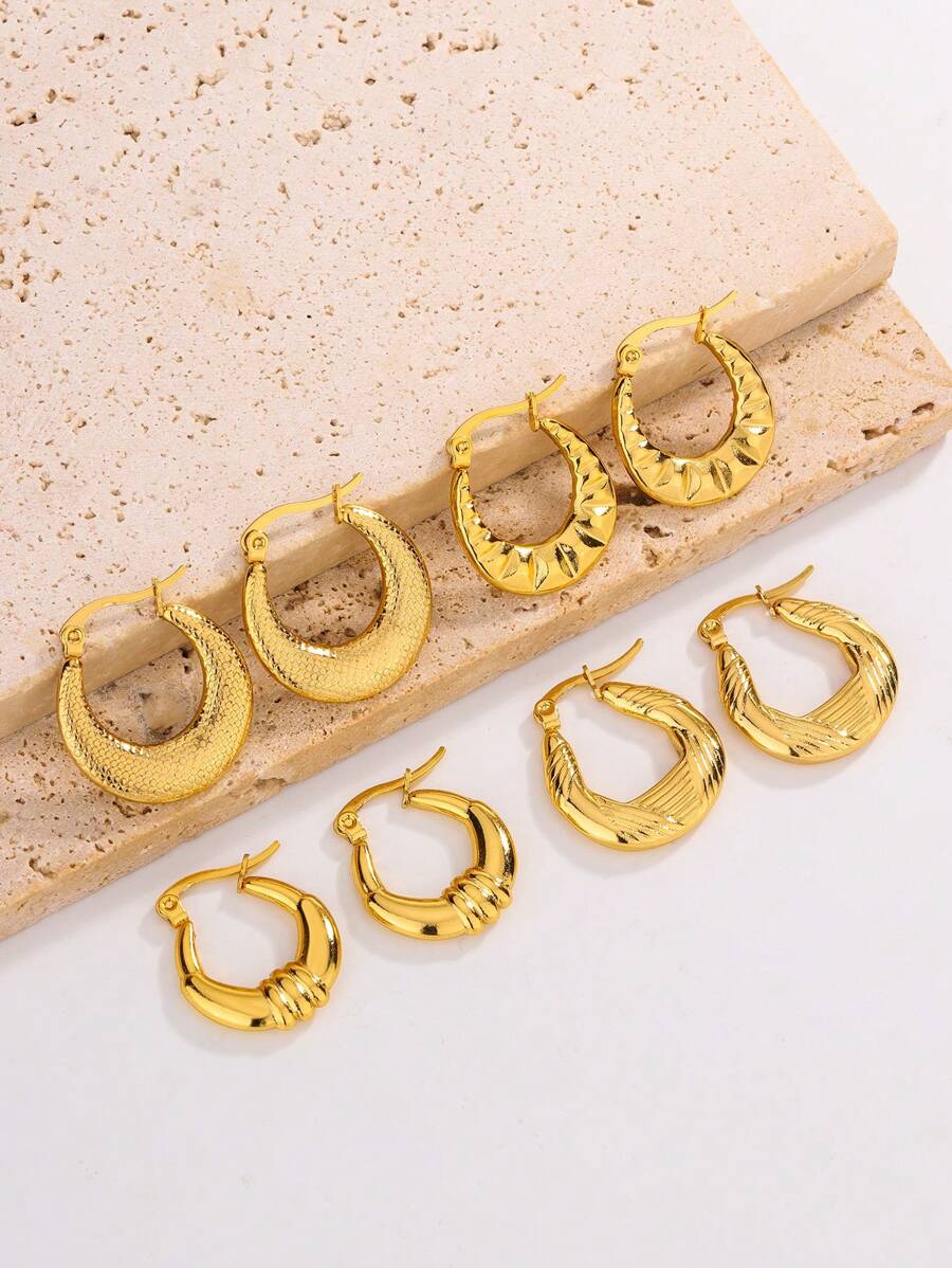 1 par/4 pares de pendientes de acero inoxidable para mujeres con diseño geométrico de corazón de acero de titanio, elegantes y versátiles