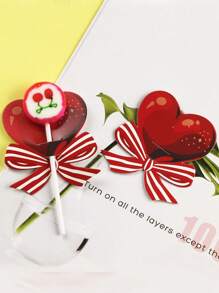 50pcs Red Love Knot Shaped Paper Lollipop Cards, Candy Packaging Paper Lollipop Racks, DIY Lollipop Decoration Cards, Engagement And Wedding Candy Processing Paper Boxes, Candy Decoration Products