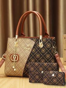 This Year's Popular Mother-Daughter 3 PiecesBag Set, Classic Large Capacity Women's Casual Tote Bag, High-End Elegant Women's Jacquard Handbag - Brown - View 8