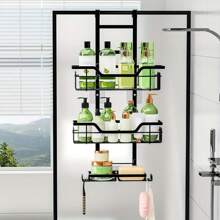 1 Pieza Estantería colgante para ducha con 2 portajabones, estantería colgante de 3 niveles con 4 ganchos para navaja/esponja, estantería para ducha sobre la puerta sin taladrar para interior, organizador de ducha anti óxido, estantería de almacenamiento para baño, accesorios de baño negros