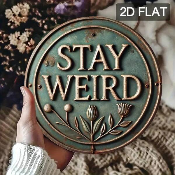 1pc Creative Iron Sheet Decorative Painting-"STAY Weird" Round Metal Sign, Wall Art With Vintage Design, Perfect For Home,  Birthday.