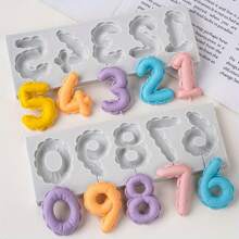 2pcs Silicone Number 0-9 3D Embossed Fondant Chocolate Mold, Birthday Cake Decorating DIY Baking Handmade Crafts For Home Decoration And Gift Decor