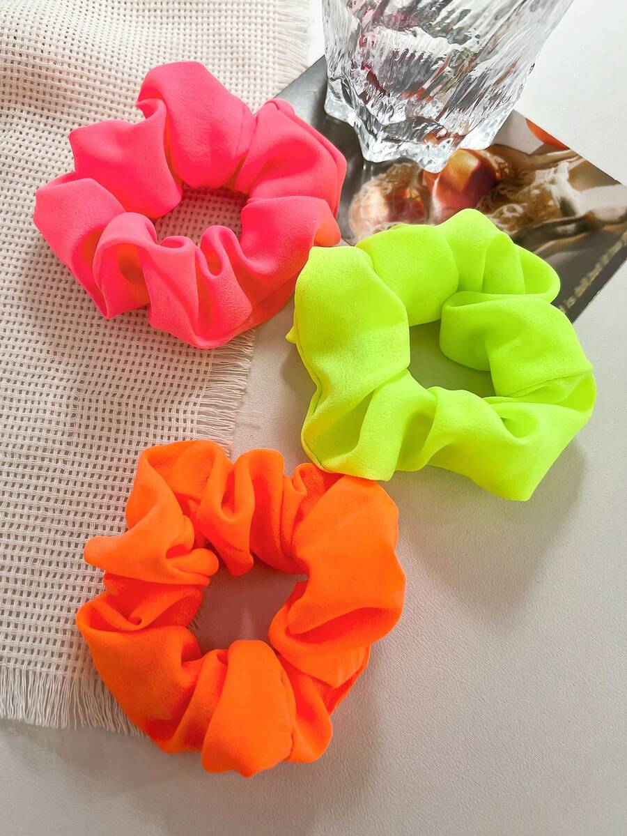 3 chiếc dây buộc tóc màu neon Y2K rực rỡ mùa xuân/hè, dây buộc tóc bằng vải mềm mại, co giãn, có nếp gấp, dùng để giữ tóc đuôi ngựa, phụ kiện tóc, băng đô, phụ kiện đội đầu, dây chun co giãn. - Nhiều màu - Xem 1