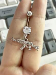 1pc Fashion Unique Gun-Shaped Zirconia Navel Ring For Women, Belly Button Piercing Jewelry