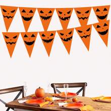 1pc Orange Halloween Party Decorations Pumpkin Triangle Flag Bunting Garland Streamers For Halloween Trick Or Treat Birthday Wedding Home Outdoor Party Supplies
