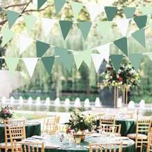 1/2/3 套鼠尾草绿色和白色彩旗横幅，配有三角形三角旗和花环，适用于圣诞节、生日、毕业派对、订婚、婚礼、夏季、家居、花园和夏季高尔夫派对装饰、圣诞节