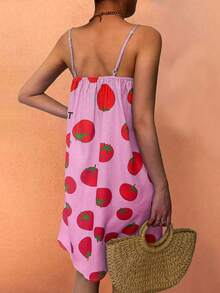 Sea Starshine 女士时尚优雅休闲度假沙滩波西米亚风无袖露背番茄印花迷你连衣裙，夏季 - 粉色 - 查看 5