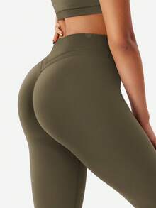VOYJOY Women's Sports Leggings Scrunch Workout Leggings Compression Butt Lifting Mid High Waist 26 Inch Seamless V Back Yoga Pants - Màu xanh Ô liu - Xem 3