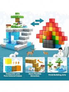 [60pcs/75pcs/110pcs/144pcs] Magnetic Building Blocks Set - Magnetic Construction Toys, Kids Cube Toy, Ice World, Build Magnetic World, STEM Gift, Halloween And Christmas Birthday Toy Gift (Random Color & Pattern) - Multicolor - View 8