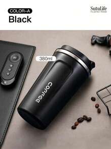1pc 380ML Reusable Stainless Steel Coffee Cup, Portable Travel Mug, Leak-Proof Insulated Water Bottle For Office & Car Back To School