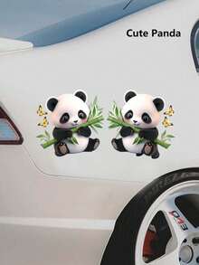 1对可爱熊猫竹子汽车贴纸，卡通个性化刮痕保护装饰贴纸 - 彩色 - 查看 5