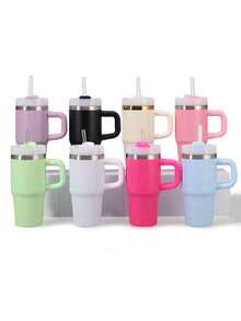 1 件 14 盎司纯色简约大气不锈钢杯、随行杯、带盖水杯、吸管、简约时尚旅行杯 - 不锈钢真空冷水杯、便携式防漏杯、朋友和家人礼品杯、户外饮水设备、健身、旅行、家庭、办公室。返校 - 彩色 - 查看 1