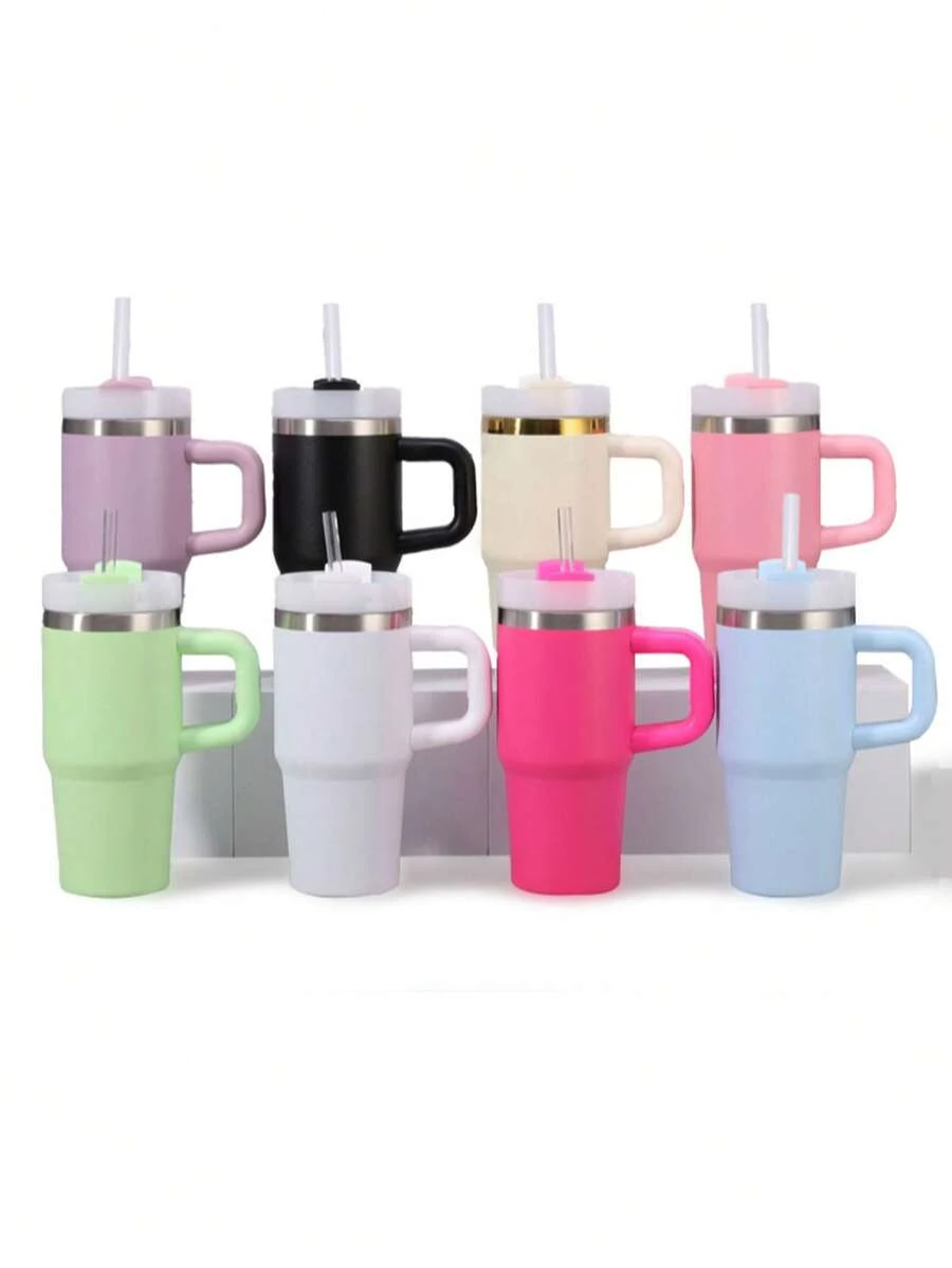 1 件 14 盎司纯色简约大气不锈钢杯、随行杯、带盖水杯、吸管、简约时尚旅行杯 - 不锈钢真空冷水杯、便携式防漏杯、朋友和家人礼品杯、户外饮水设备、健身、旅行、家庭、办公室。返校 - 彩色 - 查看 1