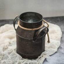 1 Pieza Jarra de leche de estilo europeo, balde retro de lata antigua, balde de flores, maceta, jarrón para decoración